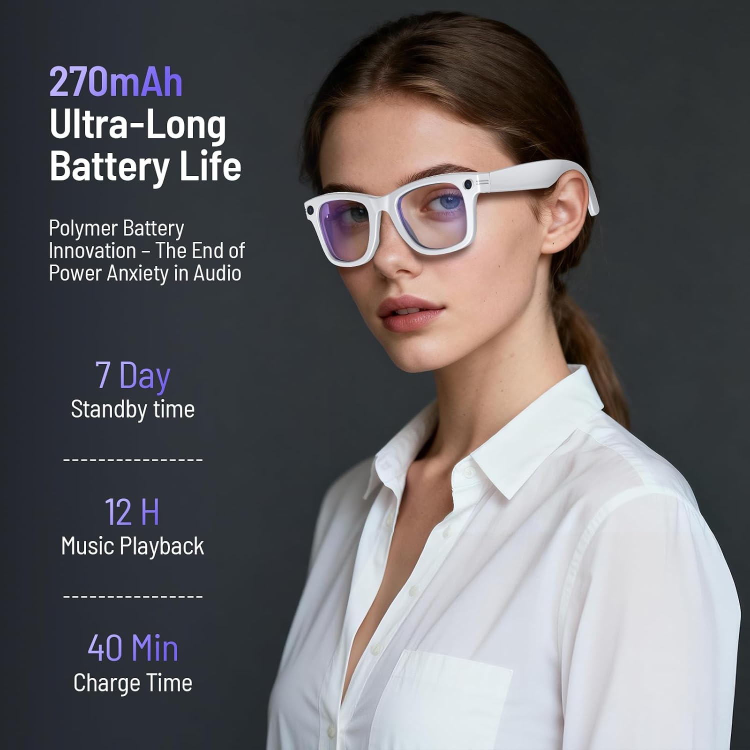 White AI Camera Glasses, Blue Light Lens | 8MP 4K ... - Image 8